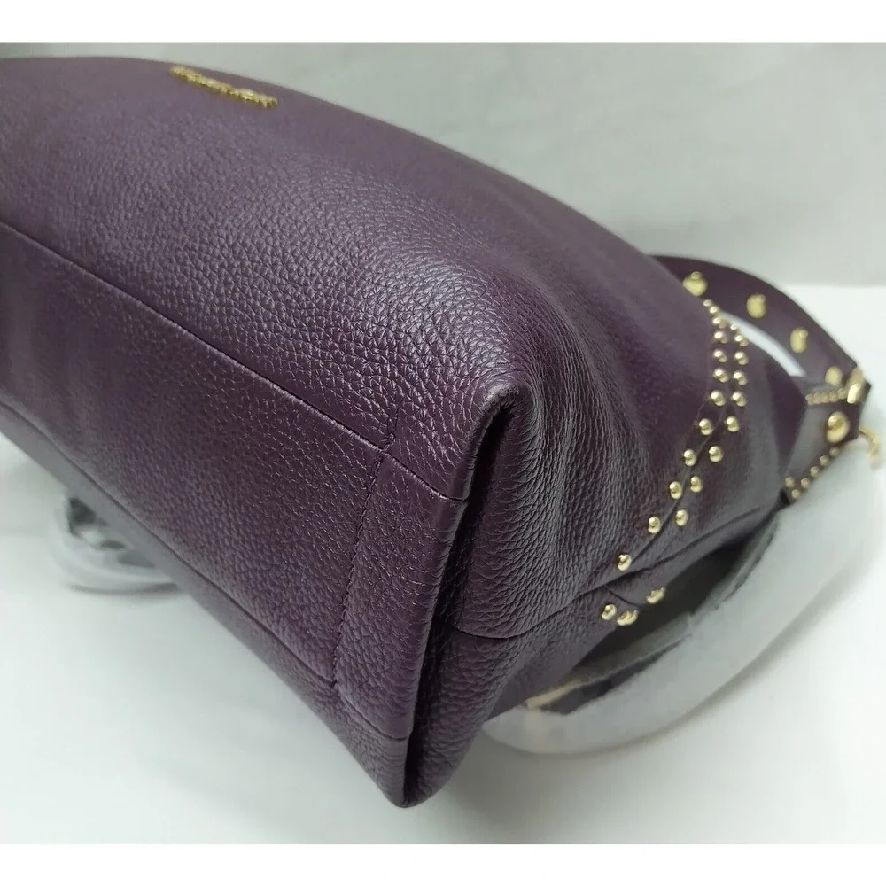 Michael Kors Aria Purple Pebbled Leather Studded Zipper Closure Shoulder Bag